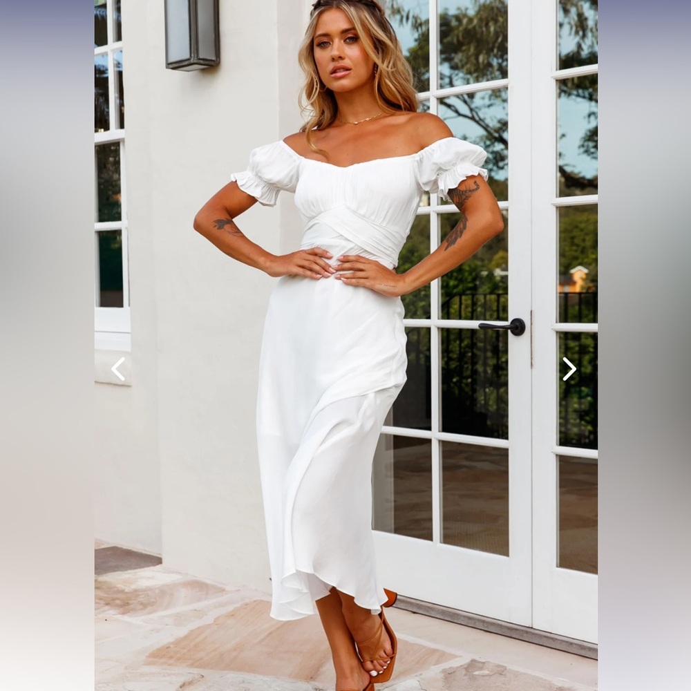 LINKA OFF-SHOULDER TIE BACK MIDI DRESS WHITE